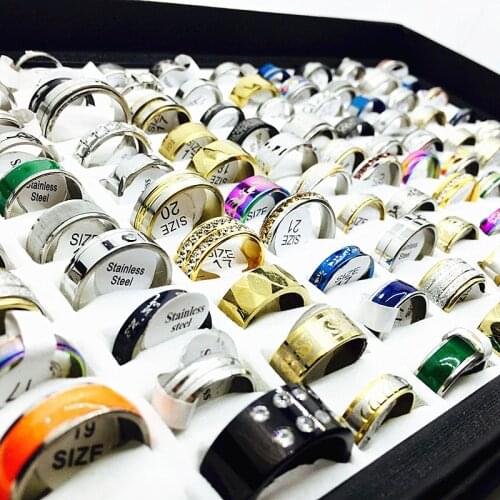 MIXMAX wholesale lots bulk 100pcs women rings set stainless steel couple wedding bands mens jewelry party gifts dropshipping
