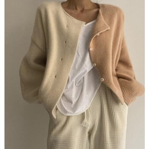 2021 Autumn Loose Long-sleeve Knitted Cardigan Winter Simple Versatile O-neck Sweater Women Elegant Sweater Women Jacket 16039