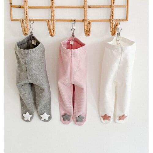 0-2 Years Baby Girl Cute 3D Star Leggings Cotton Ribbed Tights Stockings Infant Toddler Pink White Gray Pantyhose KF685