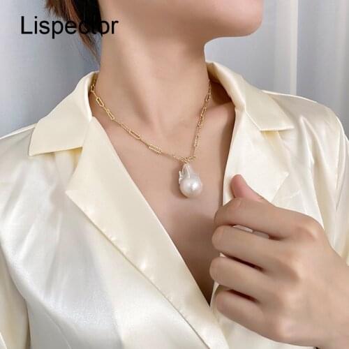 Lispector 925 Sterling Silver Baroque Irregular Natural Pearl Pendant Necklace for Women Exaggerated Luxury Wedding Jewelry Gift