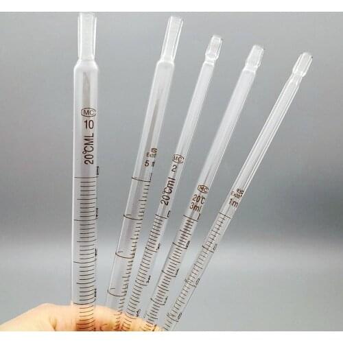5pcs 10pcs 20pcs Lab Glass Graduated Pipette Dropper Vol. 1ml/2ml/3ml/5ml/10ml Transfer Pipette for Laboratory Experiment