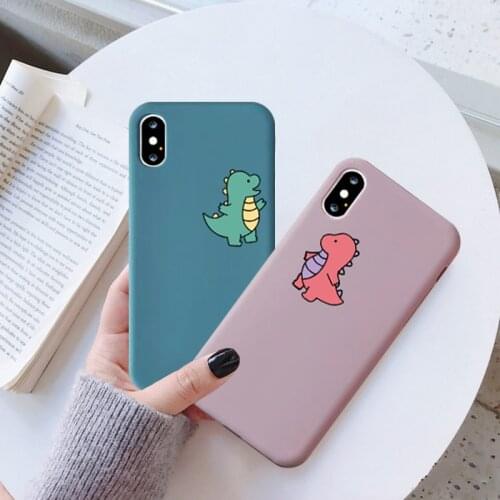 Remazy Cute Dinosaur Couple Case For iPhone 7 11 Pro X XS MAX XR 8 6Plus Cartoon Dragon Soft Silicon Phone Cover Blue Pink Coque