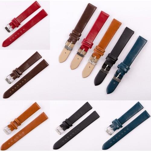 12/14/16/18/20/22mm Genuine Leather Watch Strap Band with Stainless Steel Buckle Color Random