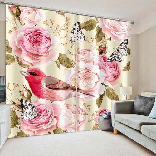 Luxury 3D Window Curtains Living Room wedding bedroom pink rose curtains personality curtains