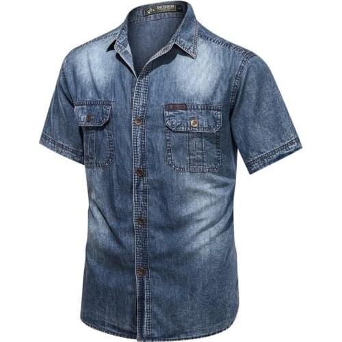 Trendy Short-sleeved Denim Shirts Men Solid Color Cotton Casual Denim Shirt for Men New Summer High Quality Mens Shirts