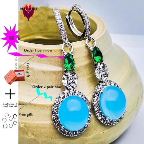 Earrings long dangle crystal chain geometric rhinestone pendant blue green round earring for women korean Accessories takı2020