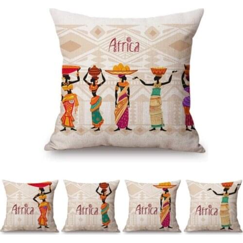 Nordic Africa Style Black Girl African Woman Home Decoration Art Sofa Throw Pillow Case Cotton Linen Chair Seat Cushion Cover