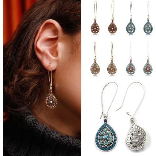 Water Drop Dangle Ethnic Wedding Party Jewelry Accessories 1Pair Drop Earrings India Vintage Beads 4 Colors Boho