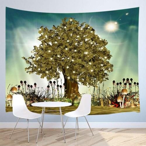 Magical Cartoon Wall Tapestry Magic Tree on an Hill