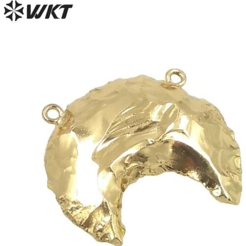 WT-P1024 Small size 30mm gold color pendant Beautiful crescent horn shape with double loops pendant