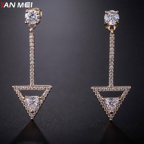 YANMEI Crystal Triangle Earrings For Women Geometric Cublic Zircon Dangle Earring Fashion Jewelry Brincos YME8076