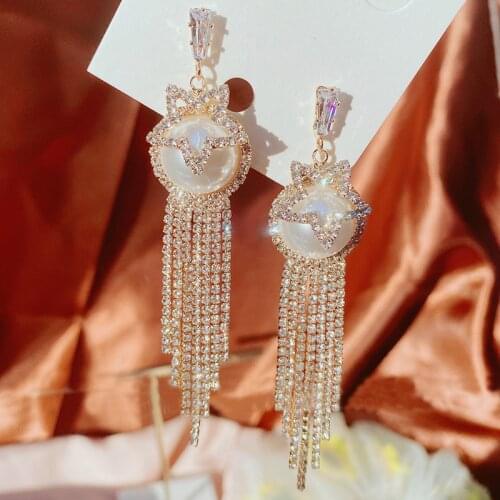 MENGJIQIAO Fashion Korean Luxury Hollow Star Drop Earrings For Women Elegant Rhinestone Tassel Long Pendientes Party Jewelry