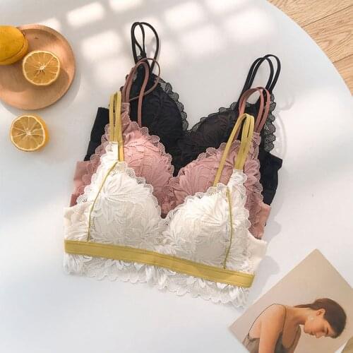 Wasteheart New Women Fashion Lace Wireless Sexy Lingerie Set Cotton Panties Padded Cross Back Bra Sets Underwear A B