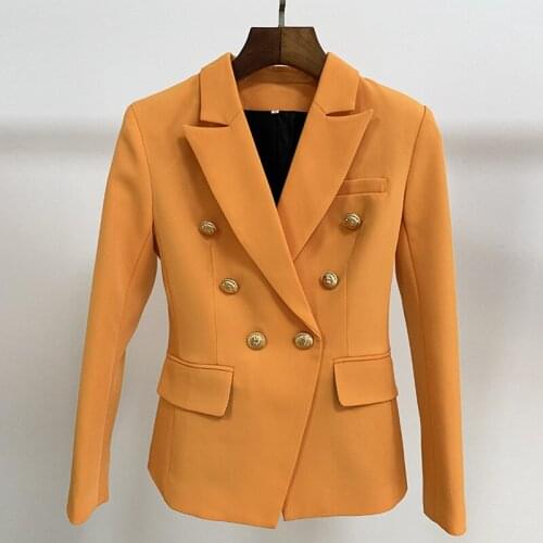 2021 Women Jackets Casual Cotton Fashion Double-Breasted Suit Office Lady Orange Lion Button Slim Long Sleeve Tops Clothes