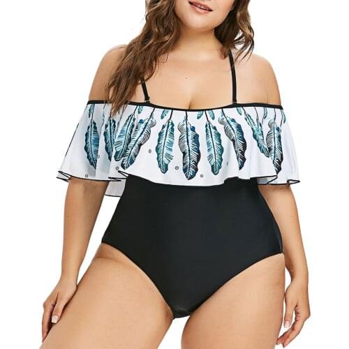 Oversized Sexy Women One Piece Maillot De Bain Padded Swimwear Plus Size Feather Swimsuit Bikini Tankini Bohemian Bikinis Para