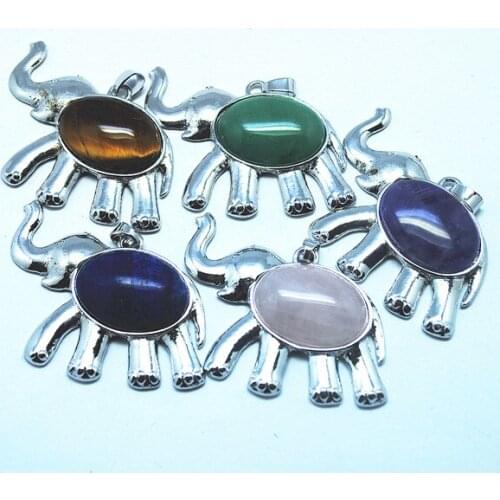 Lovers Charms elephant pendants lapis lazuli yellow tiger eye green aventurine amethystz rose quartzz 45x30mm