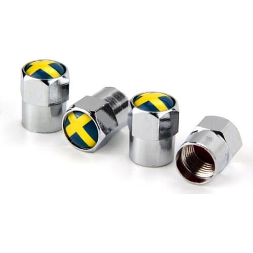 4 PCS/Set Car Wheel Tire Tubeless Valve Stem Air Caps Anti Theft Sweden Flag Alloy Tyre Valve Caps Motorcycle Bike Accessories