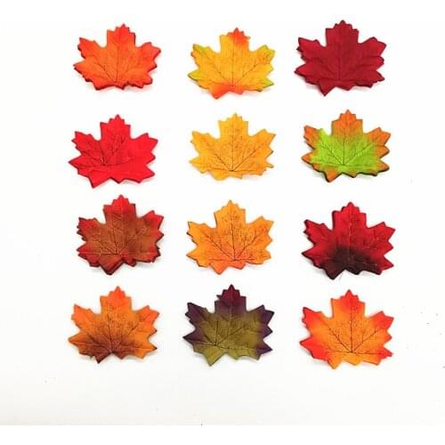 50 Pcs Home Decor Artificial Maple Leaves Assorted Mixed Fall Colored Artificial Maple Leaves for Weddings and Decorating