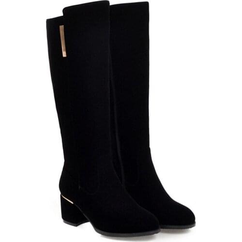 Big Size 9 10 11-19 boots women woman winter boots women women shoes botas Side zipper round head square heel