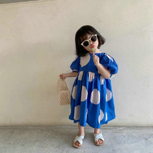 Fashion Korean Kids Clothes Dots Short Sleeve Princess Dress Party Birthday Outfits Summer Little Girls Costume Beach Vestidos