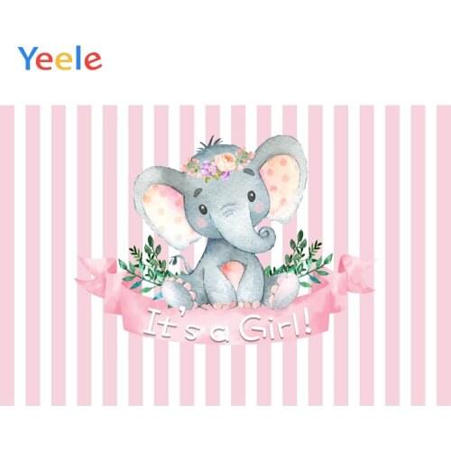 Yeele Elephant Baby Shower Pink Stripe Girl Birthday Photography Backgrounds Photographic Customized Backdrops for Photo Studio