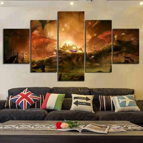 Prints Posters Home Decorative Art 5 Panel The Will Of The Wisps Game Canvas Painting Modern Girl Bedroom Modular Framework