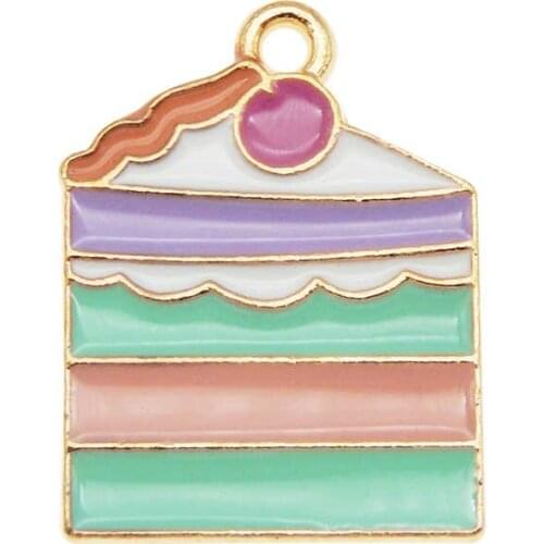 Julie Wang 6PCS Enamel Cake Charms Artificial Food Alloy Gold Tone Pendant Bracelet Jewelry Making Accessory