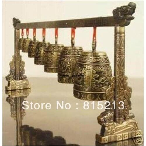 Wang 000164 Meditation Gong with 7 Ornate Bell with Dragon Design Chinese Musical Instrument