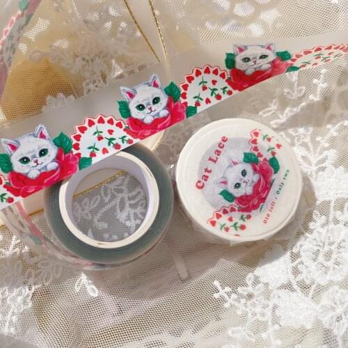 Beautiful Rose Cat Lace PET Washi Tapes Bullet Journal Masking Tape Adhesive Tape DIY Scrapbooking Washi Stickers