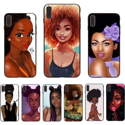 Beautiful and lovely melanin girl Soft silicone Transparent case For iPhone7 8 6s 6plus 6 7plus 8plus 5 5S XR Xsmax phone shell