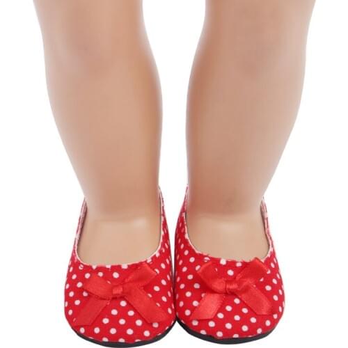 18 inch Girls doll shoes Cute little red bow dress shoes American newborn shoe Baby toys fit 43 cm baby dolls s30