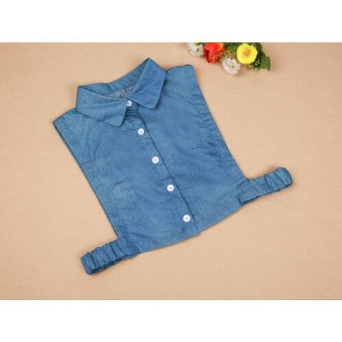 Fashion Blue Denim Shirt Fake Detachable Collars Lapel for Women Ladies Choker Lapel Blouses Tops Accessories