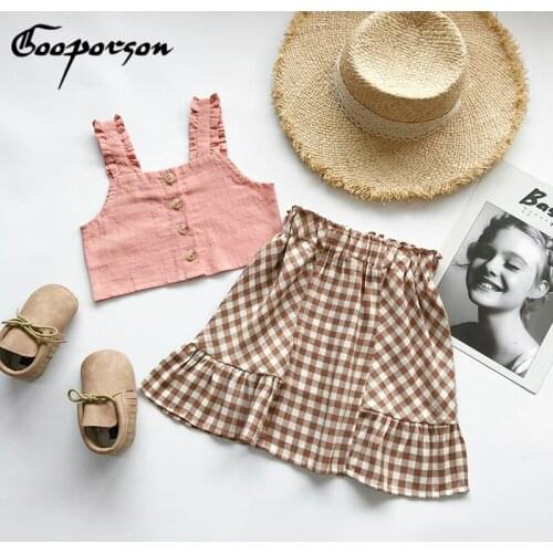 Fashion Kids Girls Clothes Set Girls Outfit Crop Tops & Plaid Skirt Clothing Suit Children Stylish Wear Clothing Baby Clothes