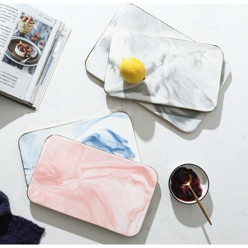 Gold Inlay Marble Ceramic Plates Porcelain Sushi Plate Desserts Cake Kitchen Dinnerware Chopping Paddle Board Tray Decoration