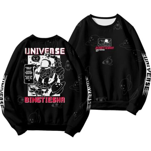 Men Black Astronuat Printed Streetwear Spring Autumn Fashion High Quality Mens Long Sleeve Pullovers Casual Sportswear