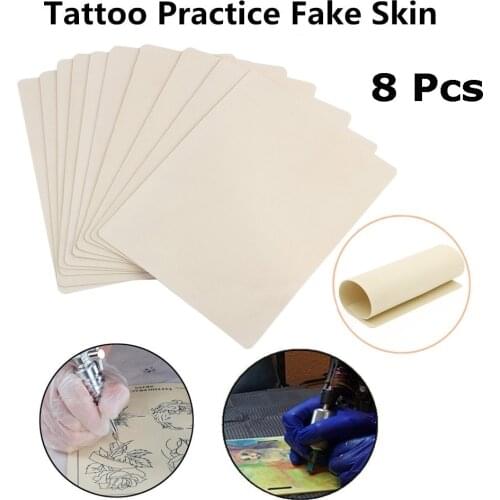 Pack of 8 Blank Tattoo Practice Skin Soft Elastic Double-sided Fake Skin Practice Sheet Tattoo Supplies for Novice