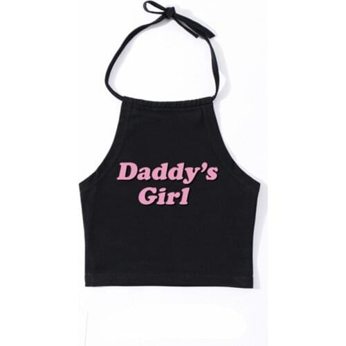 NEW Womens Bts Tops street Sexy humor Letter black Sleeveless hanging neck T-shirt summer