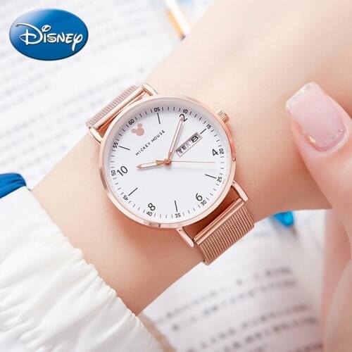 Women Fashion Simple Gold Silver Black Quartz Watches Girl Steel Mesh Band Ladies Watch Gift Box Mickey Clocks Female Time Hours