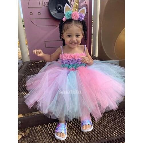 Rainbow fluffy photograph Birthday gift USA Party Kids Clothes Children Princess Clothing Vestido Costume Tutu Girls Party Dress