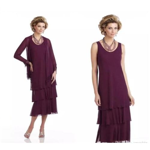 2020 chiffon pattern mothers dress of wedding rose red Mother Of The Bride Dresses 2021 Elegant Formal Party Gowns with jacket