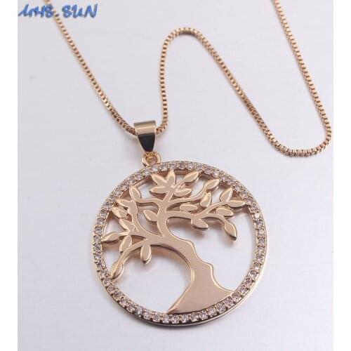 MHS.SUN Mosaic Zircon Paved Life Tree Pendant Necklace Fashion Women/Girls Chain Necklace Vintage AAA CZ Jewelry 1Pc
