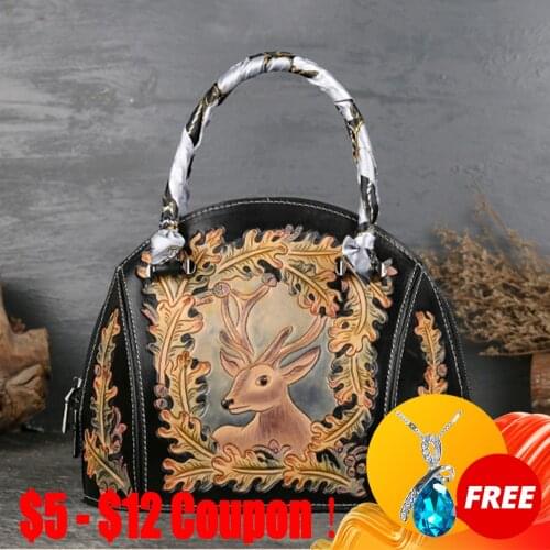 CGA Vintage High-end Hand-carved Genuine Bags For Women Leather Luxury Designer Versatile Cowhide Shoulder Crossbody Tote Bag