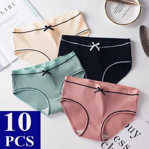 10Pcs/lot Sexy Womens Panties Cotton Panties Briefs Women Underwear Lingerie Femme Bow-knot Underpants Womens Intimates Shorts