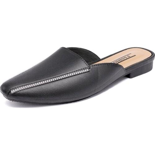 Women Low Cool Slippers Pointed Toe Flats Bottom Fashion Summer Drag Sandals Womans Baotou Slippers Lazy Casual Mules Shoes