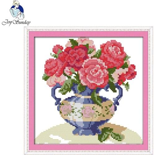 Joy Sunday The Peony Vase Home Decor Diy Painting Counted Print on Canvas 14CT 11CT Cross Stitch Embroidery Kits Needlework Sets