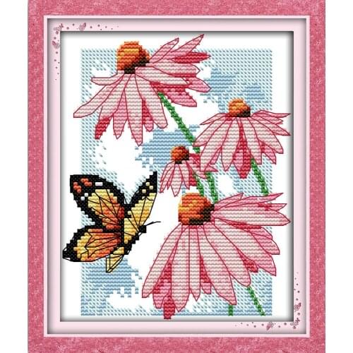 Everlasting Love Butterflies Over Flowers (11) Chinese Cross Stitch Kits Ecological Cotton Stamped 14CT DIY Christmas Decoration