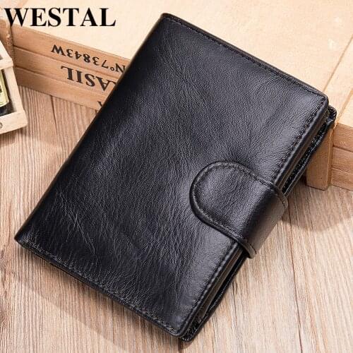 WESTAL Oil Waxing Men Wallet Genuine Leather Wallet Man Coin Purse Wallets Card Holder Men Wallets Male Clutch Credit Card9049