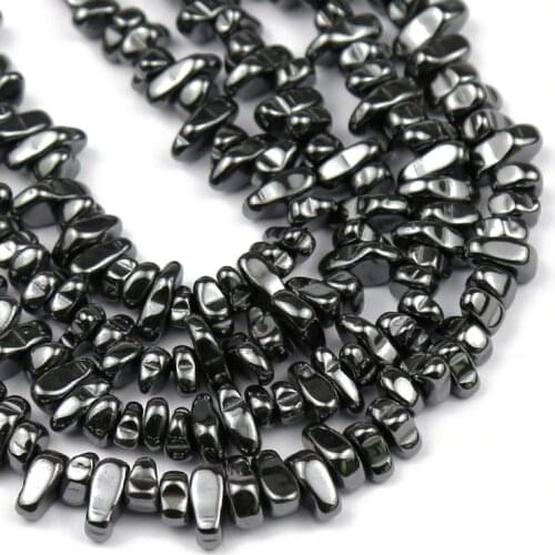 WLYeeS 4~8mm Irregular Gravel Hematite beads smooth Natural Black Stone Spacer Loose beads for Jewelry Beacelet Making DIY 15