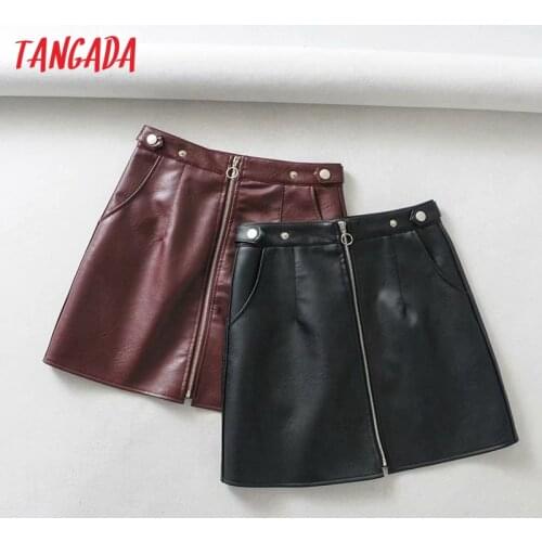Tangada 2020 autumn winter women solid faux leather skirts faldas mujer zipper female mini skirt 1Y25