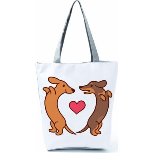 Dog Love Printed Shoulder Bag Ladies Cartoon Animal Eco Friendly Women Casual Tote Simple Eco Reusable Practical Shopping Bag